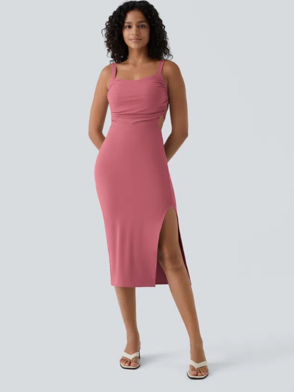 Halara Begonia Rouge SoftlyZero Airy 4Way Stretch Lace-Up Back Midi Dress NWT S